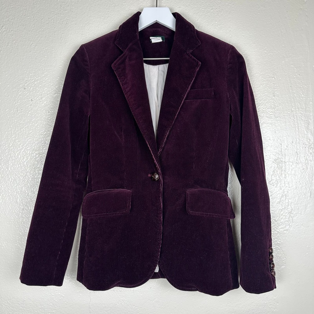 J CREW Corduroy Riding Jacket Blazer Wine Purple 0
